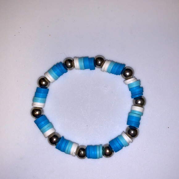 Hand made blue clay bead bracelet set. - Picture 3 of 5